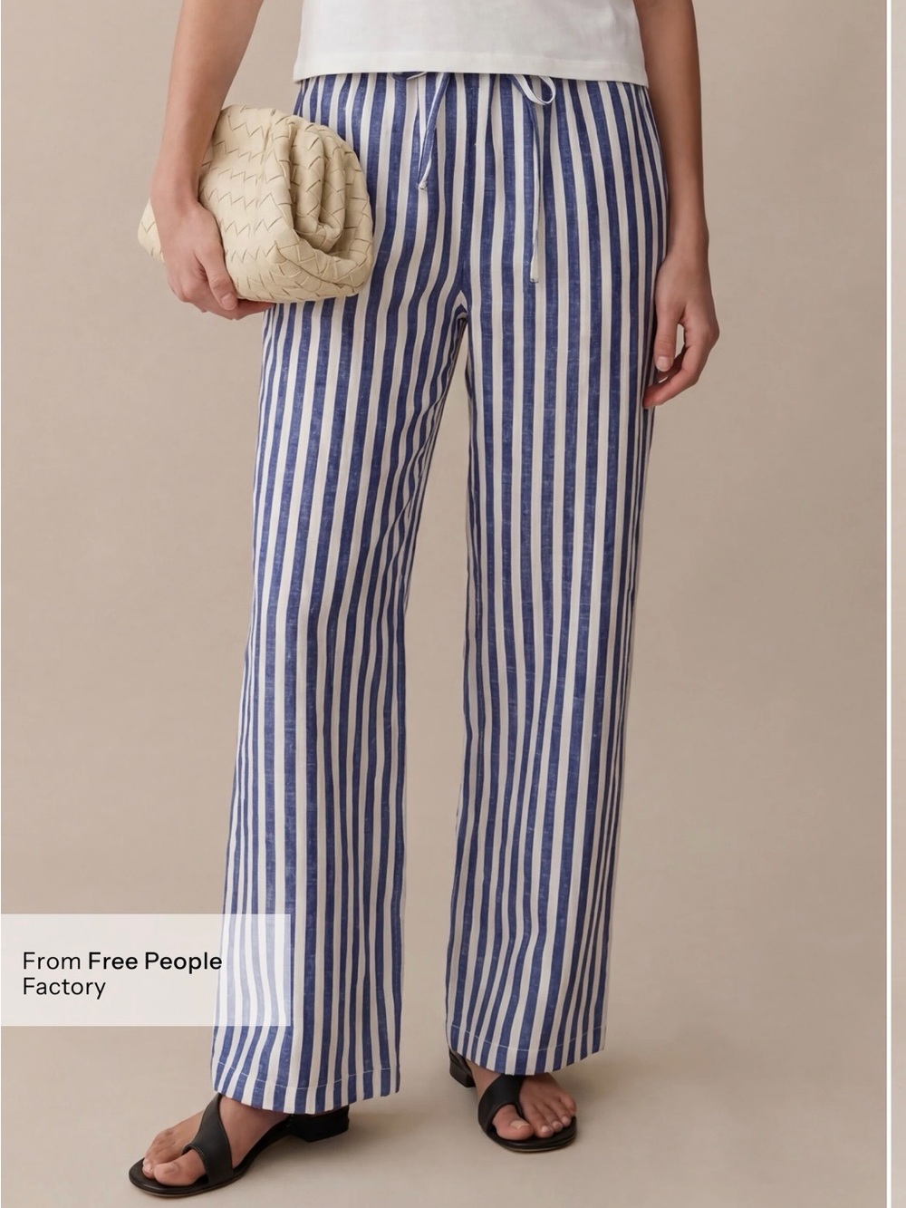 Few Moda Dora Blue & White Striped 100% Linen Wide Leg Pants Size M NWT
